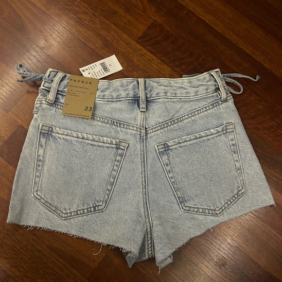 PacSun Lace-Up High-Rise Denim Shorts - Light Wash Blue - Picture 2 of 3